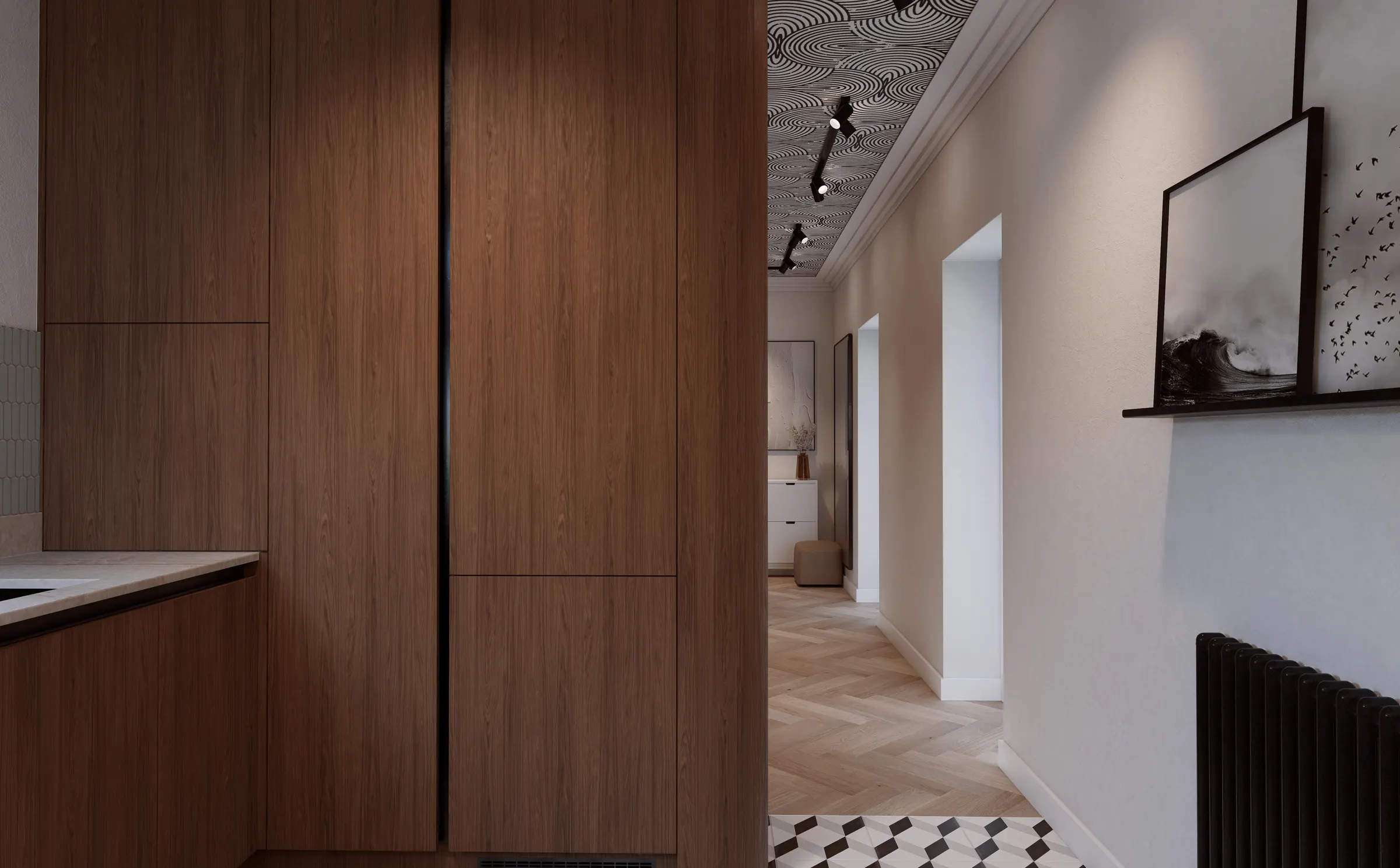 Korytarz z zabudową drewnianą – architekt wnętrz Słupsk, Łukasz Macuga