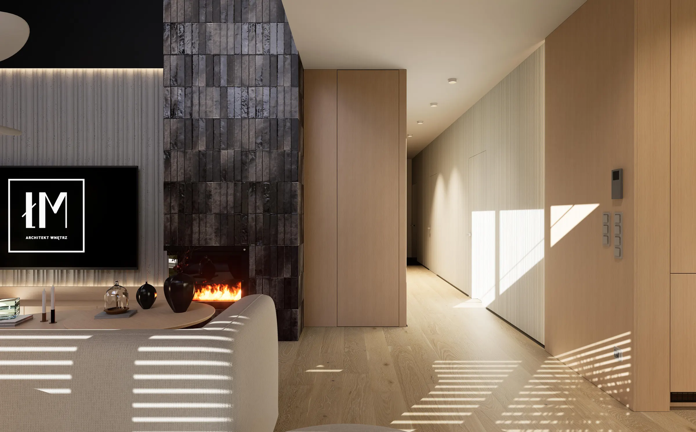 Salon z kominkiem – architekt wnętrz Słupsk, Łukasz Macuga